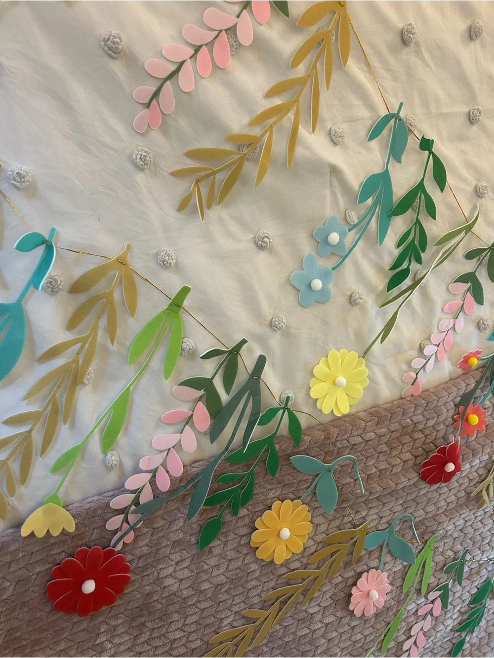 Colorful Felt Flower and Leaf Garland - Pastel Floral Decor
